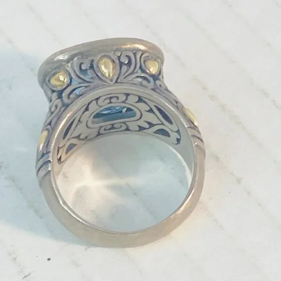 Vintage Sterling Silver & 18K Gold Ornate Gemstone Ring – BJC 925 18K - Picture 11 of 12